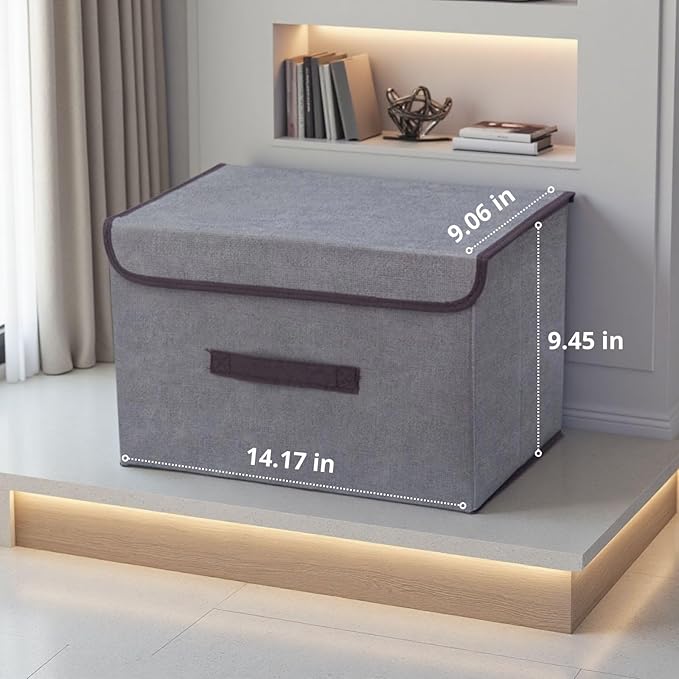 4 PCs Fabric Storage Bins with Lids, Foldable Closet Organizers and Storage, Clothes Storage, Clothes Organizer, Gray, Stackable Storage Bins with Handles for Home, Office, Bedroom, Dorm