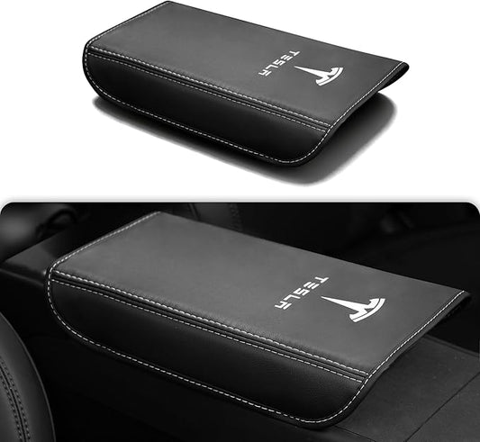 Polwlamks Center Console Armrest Cover for Model Y / 3, Soft Leather Pad Armrest Protector Compatible with New Tesla Refresh Model Y (2020-2026) / Model 3 (2019-2025), Tesla Armrest Box Cushion