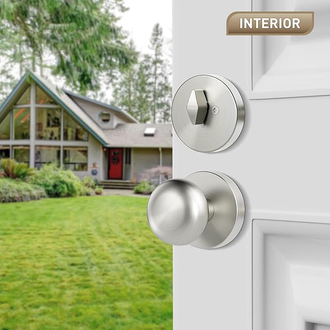 Satin Nickel Passage Door Knob and Deadbolt Set Interior/Exterior Door Knob with Single Cylinder Deadbolt Lock Set