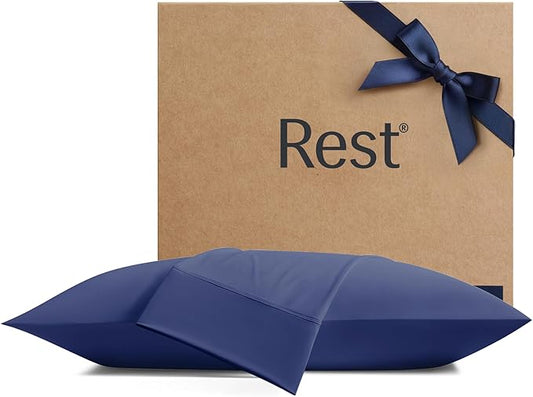 REST® Evercool®+ Cooling Pillowcases Standard - 2 Pillowcases for Sensitive Skin, Silver Infused Fabric for Hygienic Sleep, Silky Smooth for Curly Hair, High Elastic for Snug Fit (19x29 inches)