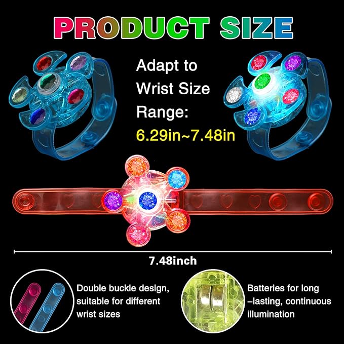 BSTDECOR 14 Pack LED Light Up Fidget Spinner Bracelets, Party Favors for Kids 4-8 8-12 Christmas Stocking Stuffers Glow in The Dark Party Supplies Birthday Xmas Gifts Goodie Bag Classroom Prizes