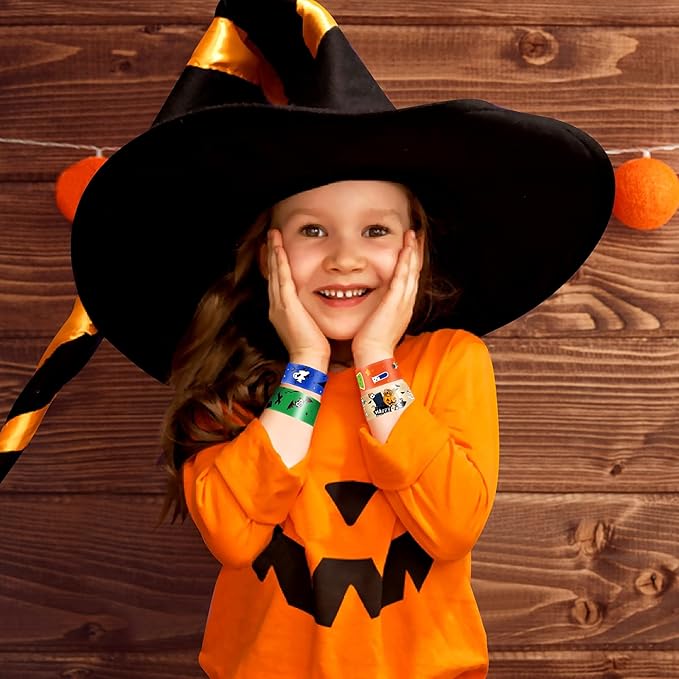 Halloween Slap Bracelets for Kids, 100 Halloween Bracelet Toys Bulk For Kids Girls Boys, Trick or Treat Party Favors, Classroom Prizes, Exchanging Gifts, Halloween Party Gift Treat Bag Filler Supply
