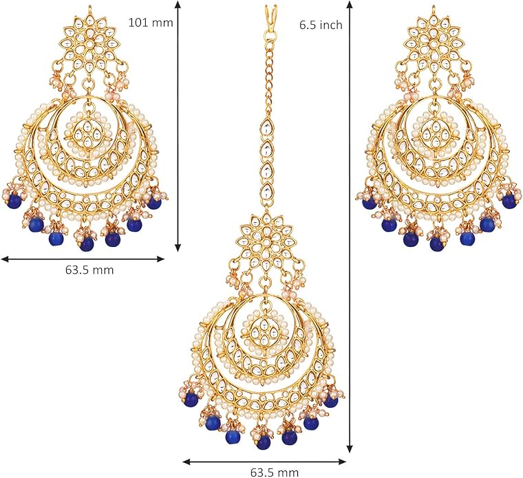 Aheli Bollywood Ethnic Chandbali Style Big Earrings Maang Tikka Set Traditional Fashion Jewelry Gift for Women