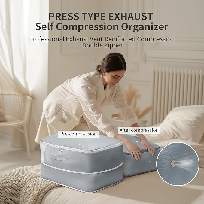 Comforter Storage Bag 66 L - 3 Pack Blanket Storage Organizer Compression Bags, Large Capacity Ultra Space Saving Self Organize for Bedding, Pillow, Duvet, Sheet Storage with Zipper Window