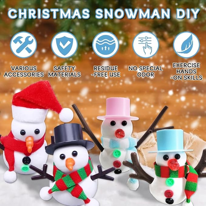 24 Pack Build a Snowman Kit Christmas Crafts for Kids, Modeling Clay DIY Xmas Snow Toys Christmas Arts and Crafts for Kids Vacation Gift School Winter Party Fun Indoor Decorations