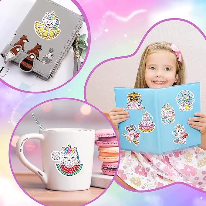 5D DIY Diamond Painting Stickers Kits for Kids, Diamond Art Mosaic Stickers by Numbers Kits Crafts Set for Children, Boys and Girls,Creative Handmade Art Craft Gift (Unicorn-2)