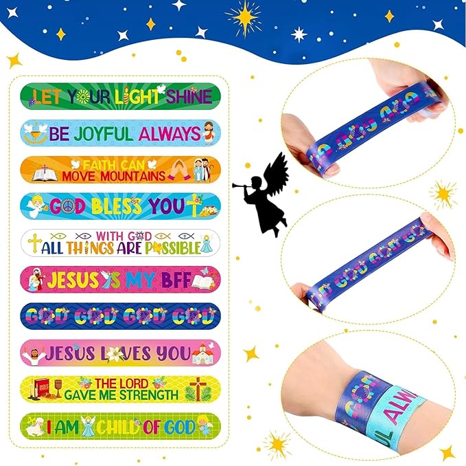 36 Pcs Bible Verses Religious Christian Slap Bracelets Party Favors, Wristbands Inspirational Motivational Christian Slap Bracelets Sunday School Supplies