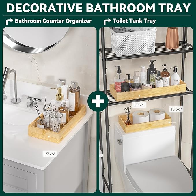 Lixple Bamboo Kitchen Drawer Organizer, Stackable Utensil Holder Silverware Organizer Cutlery Tray - 2PCS Organizer Bins for Makeup Jewelries Flatware in Bathroom, Office Desk, Cabinets, 15x6x2 inch