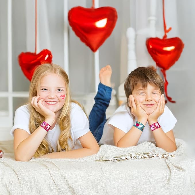 48PC Valentines Slap Bracelets for Kids, Party Favors & Goodie Bag Fillers, Valentine’s Day Gifts for Students & Classrooms