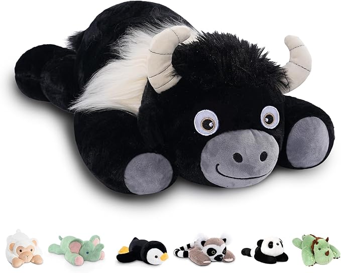 Niuniu Daddy 20" | 3.3 Pound HighIand Cow Weighted Plush Animals, Large Highland Cow Pillowfort Stuffed Lap Animal Toys for Kids Adults, Big Plushy Body Pillow for Gifts Birthday Christmas Holiday