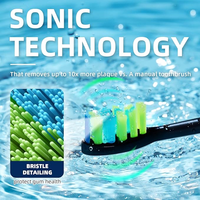 7AM2M Sonic Electric Toothbrush for Adults and Kids, with 8 Brush Heads and Travel Case,5 Modes with 2 Minutes Build in Smart Timer, One Charge Use for 90 Days,Rechargeable Toothbrushes (Black)