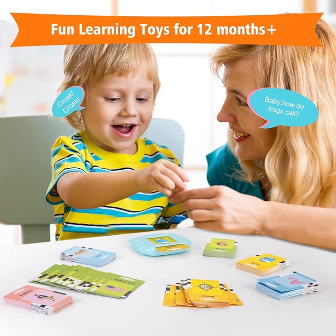 Talking Flash Cards with 384 Sight Words (Including Letters and Numbers), Montessori Educational Learning Interactive Toddler Toys, Speech Therapy and Autism Sensory Toys, Blue