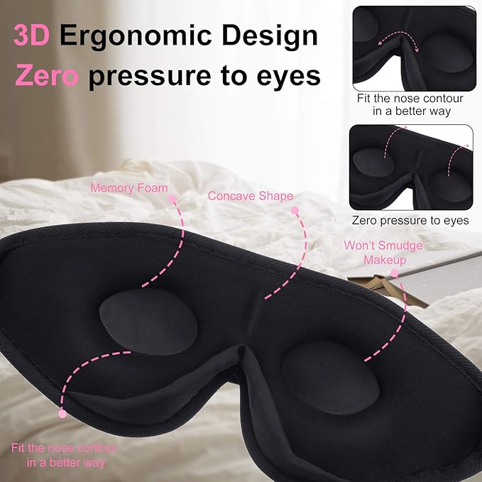 2 Pieces 3D Sleep Mask for Kids Memory Foam Contoured Eye Mask, Travel Sleep Eye Cover with Adjustable Strap, 3D Blindfolds(Pink and Yellow)