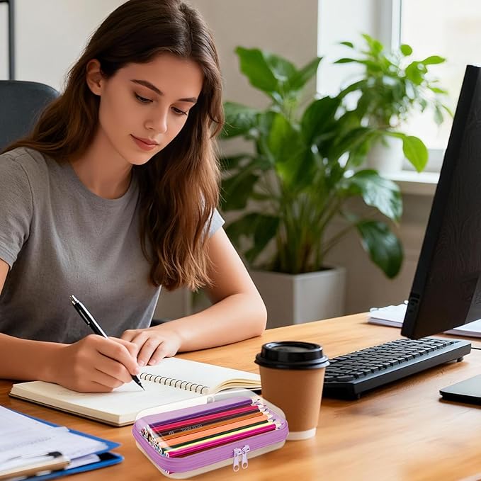 Clear Hard Shell Zipper Case,Clear Toy Storage Pouch,Waterproof Transparent Organizer Comestic Case for Travel, Office, Home(Purple, 3*M)