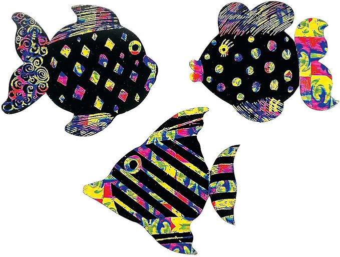 Fun Express Magic Color Scratch Fish (24Pc) - Crafts for Kids and Fun Home Activities - VBS Vacation Bible School Supplies/Décor
