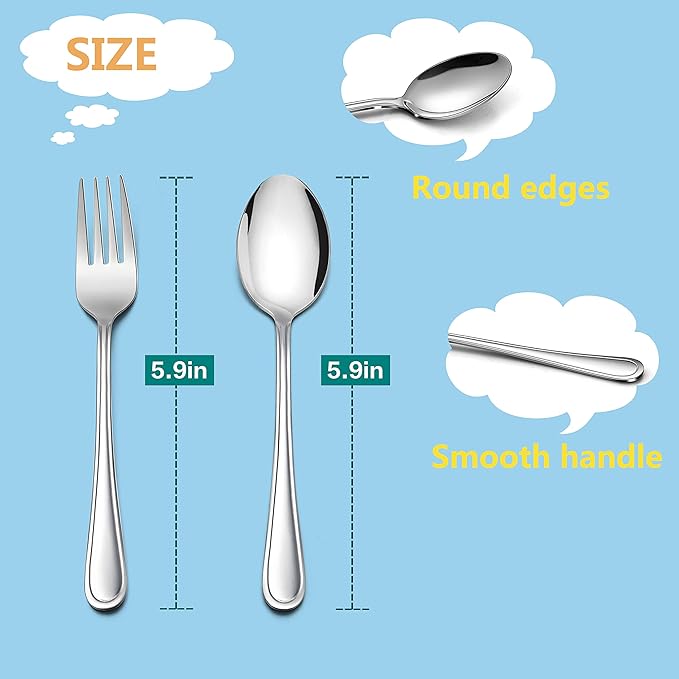 LIANYU 10-Piece Children Silverware Set, Kids Forks and Spoons Silverware Set, Stainless Steel Toddler Utensils Flatware, Child Cutlery for Home Preschools, Dishwasher Safe