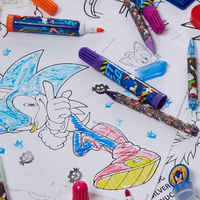 Innovative Designs Sonic The Hedgehog Deluxe Activity Set for Kids with Carrying Tin, Coloring Sheets, Stickers, & Art Supplies, 200+ Pieces
