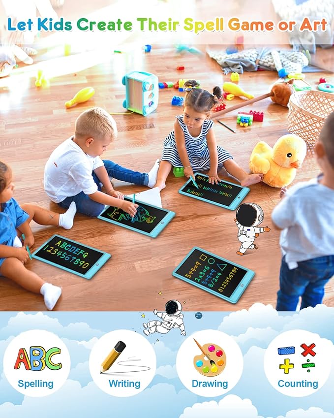 FLUESTON LCD Writing Tablet, Doodle Board Toys Gifts for 3-8 Year Old Girls Boys, 10 Inch Colorful Electronic Board Drawing Pad for Kids, Gifts for Toddler Educational Learning Travel Birthday, Blue
