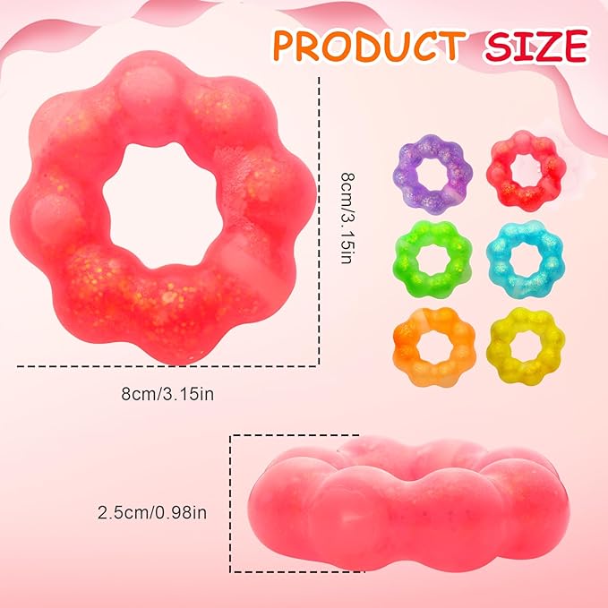 4-Pack Squishy Toys, Wearable Bracelet Stress Balls Fidget Toys, Soft Donut Stress Relief Sensory Toy for Kids Adults, Squeeze Balls Stress Toys for Party Favors Goodie Bags Stuffers