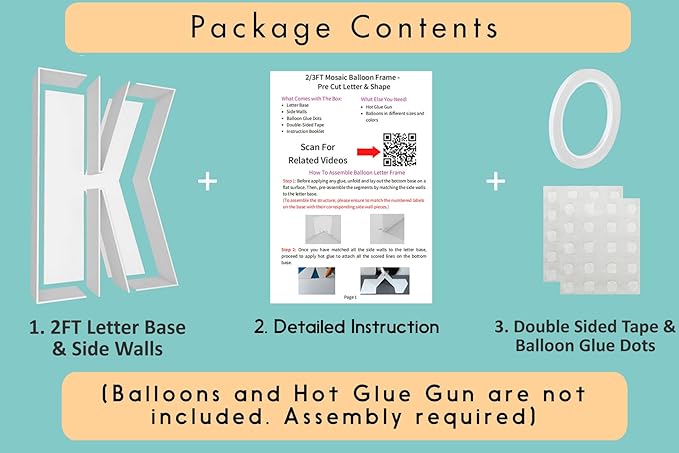 2FT Letter K Mosaic Balloon Frame Letter DIY Fillable Letters Kit for Birthday Party Wedding Backdrop Decor