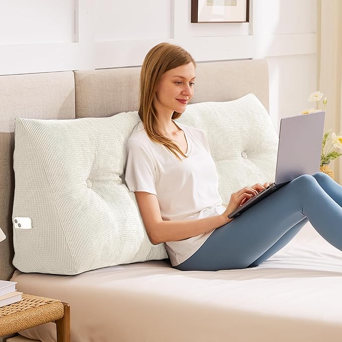 Headboard Pillow Queen, Triangle Pillows for Headboard, Head Board Backrest Wedge Pillow for Reading Sitting Working, Daybed Pillows with Removable Cover for Bed Dorm Sofa, Beige