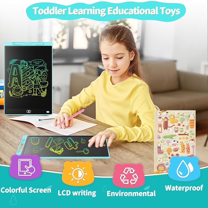 [2 Pieces] 12 Inch LCD Colorful Writing Graphic Tablet, Erasable Drawing Board, Kids Gift, Graphic Board for Games for 3 4 5 6 7 Years (Blue & Green)