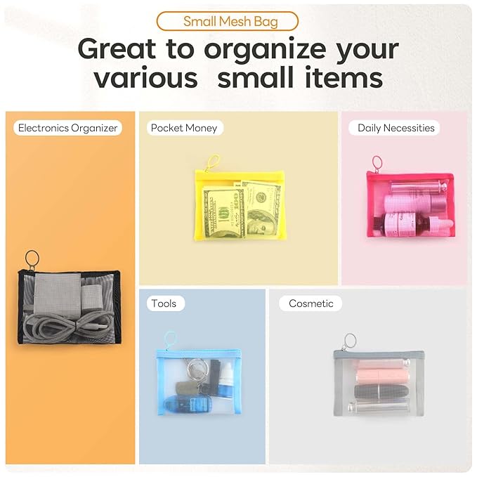 EASYFUN Small Zipper Pouch,5 Pieces Mini Mesh Pouch Coin Purse Cosmetic Case,Small Item Organizer,5 x 4 Inch,Assorted Colors
