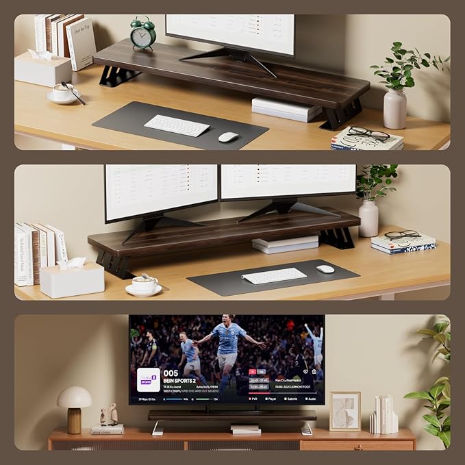 NestNeat Dual Monitor Stand Riser, 39 Inch Large Wood Monitor Stands for 2 Monitors, Desk Monitor Riser for Computer/Laptop/Printer/TV, Stand Riser up to 220 lbs