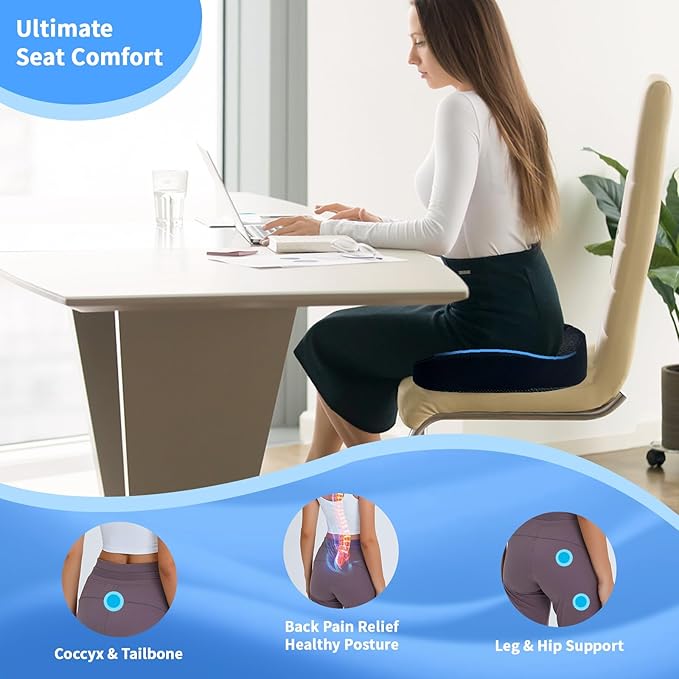 3D Gel & Memory Foam Car Seat Cushion for Driving - Breathable Honeycomb Gel & Support Orthopedic Coccyx,Tailbone,Sciatica & Back Pain Relief-Office Chairs,Wheelchair