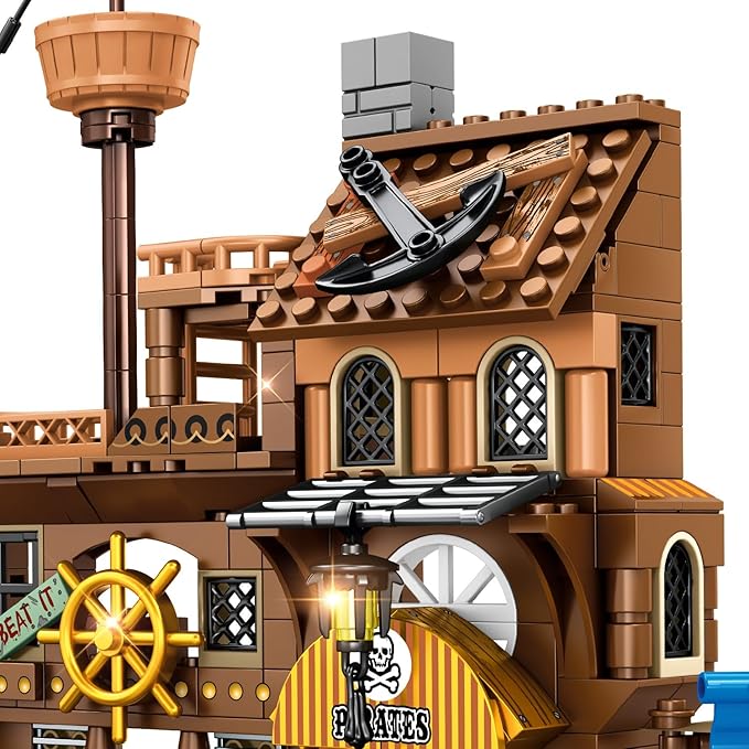 RiceBlock Pirate Ship Building Toys, Pirate Wharf Themed City Store Building Bricks Sets for Boys Age 8-12, 573 Pieces, Ideal for New Year 2024