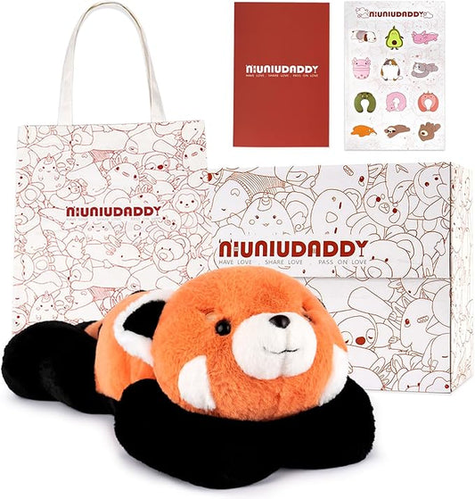 Niuniu Daddy 26" | 5LB Red Panda Study Buddy Weighted Stuffed Animals, Sensory Weighted Plush Toy for Adults Kids, Giant Stuffed Red Panda Pillow as Gift for Birthday Include Bag Sticker Card