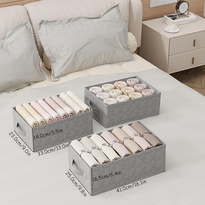 Collapsible Storage Boxes, Fabric Laundry Bins, Cube Baskets for Organizing Home, Office and Closet, Grey, 2 Pack, 16.1x9.8x6.4in