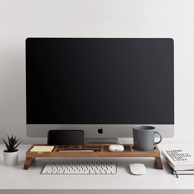 Natural Wood Desk Organizer - Multi-Compartment Wooden Organizers for Home, Office, Cubicle Accessories - Table Caddy for Desktop and Workspace - Pencil Storage Tray