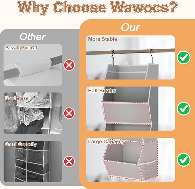 Hanging Closet Organizer 4 Shelf Collapsible Bedroom Closet Organizers and Storage Hanging with Mesh Pockets for Clothes, Fabric Hanging Storage Bins for Wardrobe Closet Organization and Storage, Grey