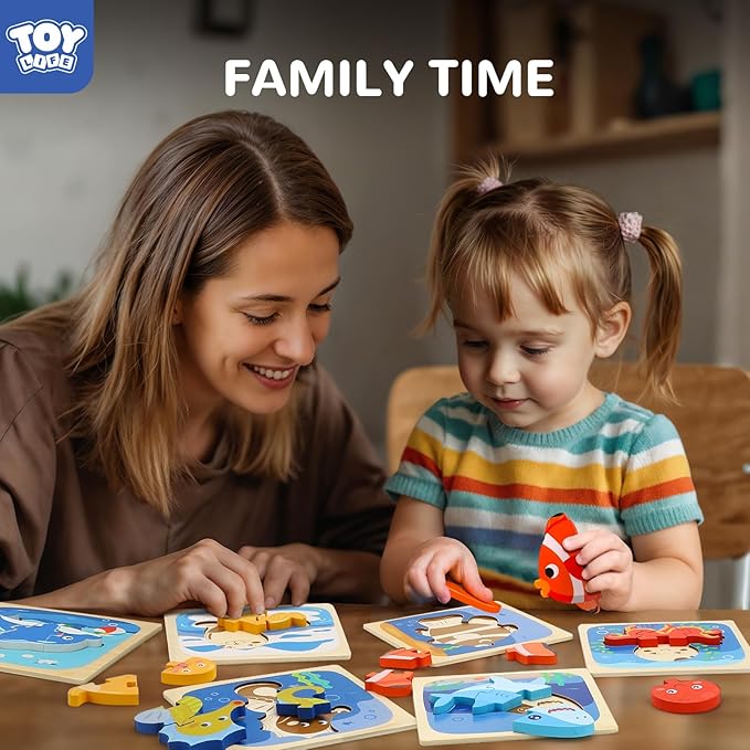 TOY Life Wooden Puzzles for Toddlers 2-4, Sea Animals Toddler Puzzles, Puzzles for Toddlers 1-3, Wood Puzzles Educational Montessori Toys Gifts for 1 2 3 Year Old, Baby Puzzles Kids Learning Toy