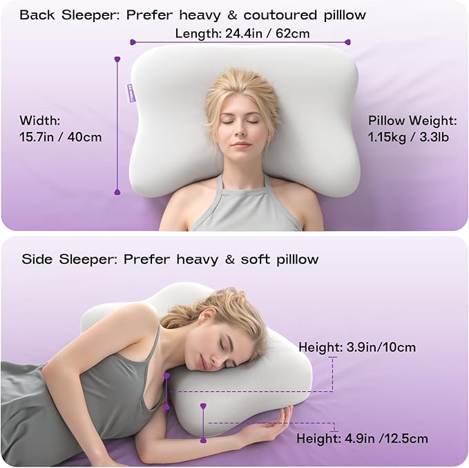 Side Sleeper Pillows for Adults - Patented Cervical Neck Pillow for Sleeping - High Density Extra Soft Ergonomic Curved Memory Foam Pillow, Cooling Pillowcase (Light Grey)