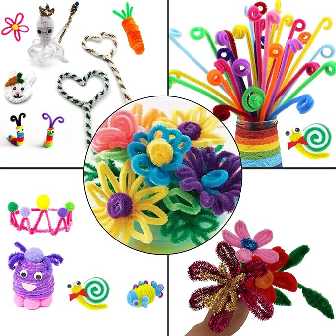 Cldamecy 100 pcs Pink Pipe Cleaners with 20 pcs Googly Eyes,Chenille Stems for Craft Project,Craft Pipe Cleaners for DIY Projects,Arts and Holiday Decoration
