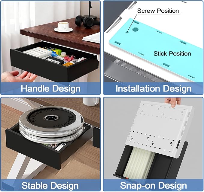 Under Desk Table Drawer Storage Organizer,3 Pack Large & Medium & Small Slide Out Desk Drawers - Hidden Desktop Organizer,Adhesive Storage Pencil Tray Under Table(BLACK/LMS)