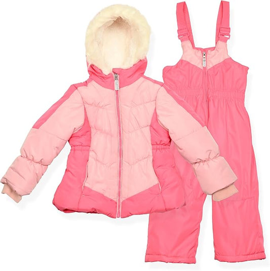 Arctic Quest Little Girls Bib Snow Pants and Ski Jacket Water-Resistant Snowsuit For Kids Winter Jacket For Girls
