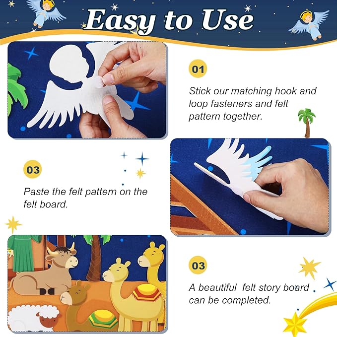 Batiyeer Nativity Felt Story Board for Toddlers 31 Pcs Birth of Jesus Felt Figure Felt Board Story Sets Interactive Felt Board for Kids Felt Story Board Pieces for Kids Classroom Activity Christmas