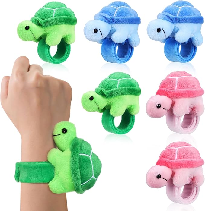 Gadpiparty 6 Pieces Turtle Slap Bracelet Plush Hug Animal Slap Bracelet Stuffed Animals Slap Bracelets Turtle Wrist Band for Christmas Birthday Party Supplies