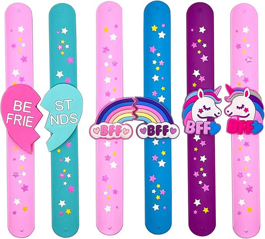 Friend Style Theme Slap Bracelets Party Favors-Cute Unicorn Rainbow Silicone Wristbands (6pack) for Boys & Girls Birthday Party Supplies