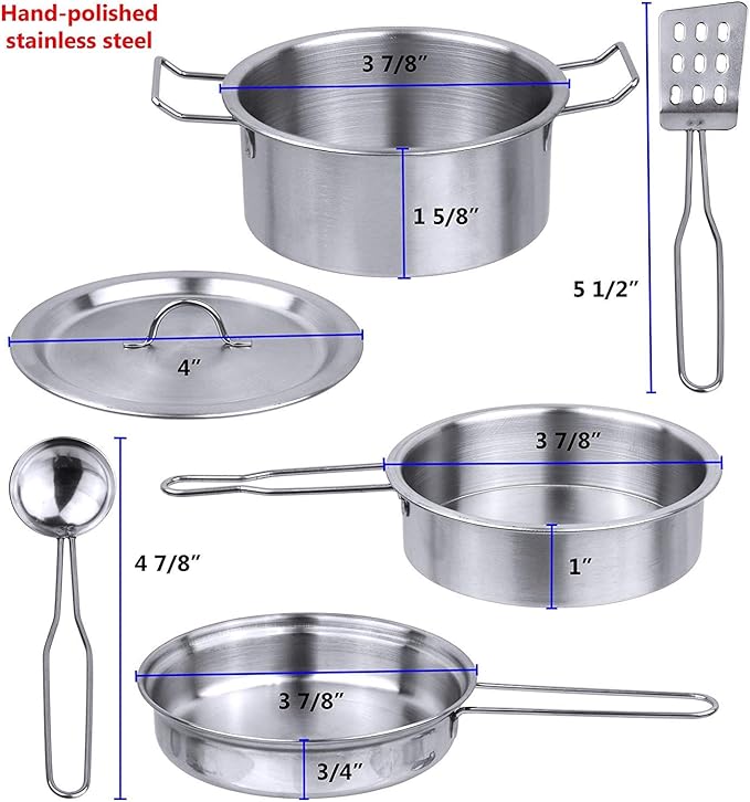 Click N' Play Kids Kitchen Pretend Play Toy, Toddlers Stainless Steel Pot and Pans Cookware and Accessories Playset with Play Food, Kitchen Play Set for Girls and Boys Ages 3 Years and Up, 12 Pieces