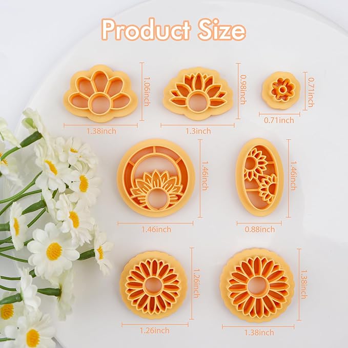 Puocaon Sunflower Clay Cutters Set - 7 Pcs Flower Clay Cutters for Jewelry Making, 3D Print Clay Earring Cutters, Floral Dangle Clay Cutters for Polymer Clay Jewelry, Retro Flower Cutters Shape