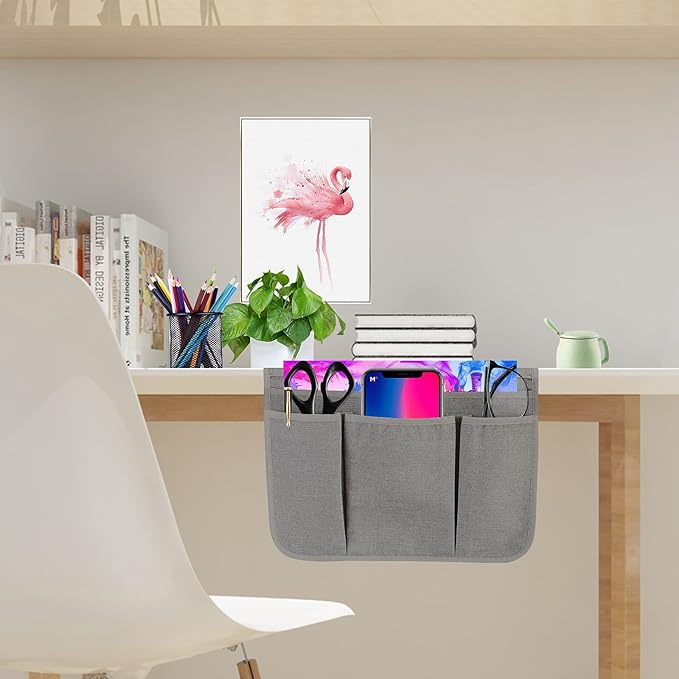 Bedside Caddy Bedside Storage Organizer Magazine Phone Tablet iPad Remote Holder, Organizer Caddy for Home College Dorm Bed, Sofa, Bunk Bed (Grey)
