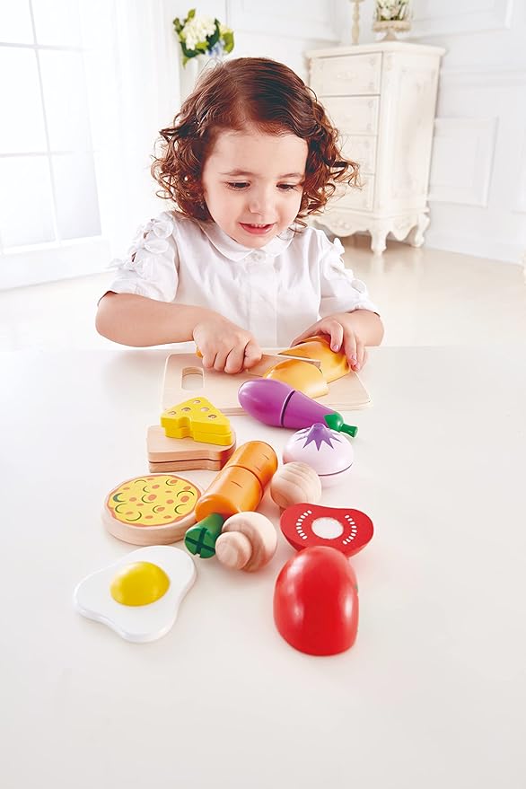Hape Chef’s Choice Wooden Play Food Basics Set | Wooden Pretend Play Food Set for Kids, Basic Play Velcro Cooking Ingredients and Accessories Set