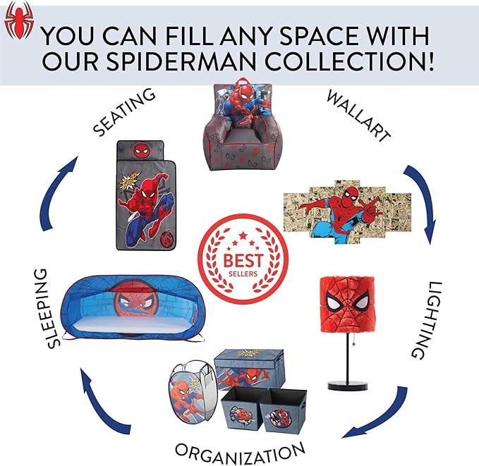 Idea Nuova Marvel Spiderman 3 Piece Children's Activity Square Table and Chair Set, Ages 3+ (NN201039)