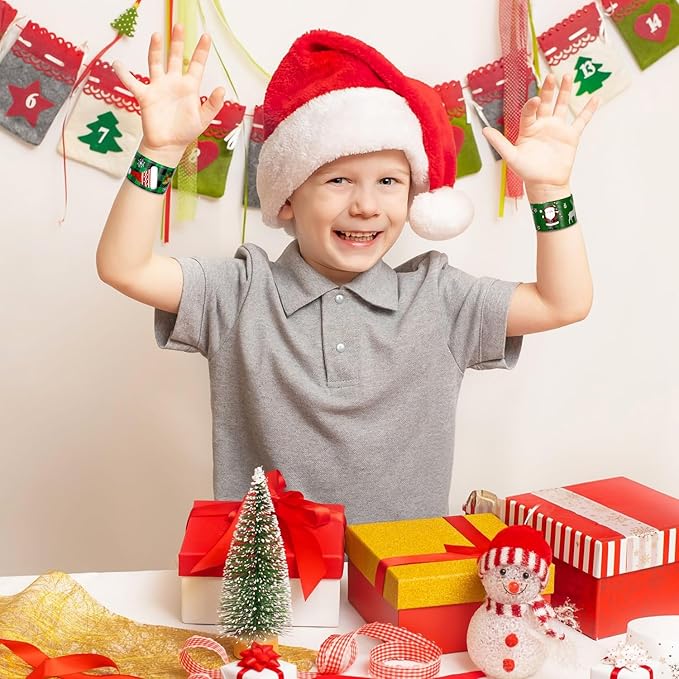 48 Pcs Christmas Slap Bracelets, Christmas Decorations, 12 Styles for Christmas Party Favors Christmas Stocking Stuffers