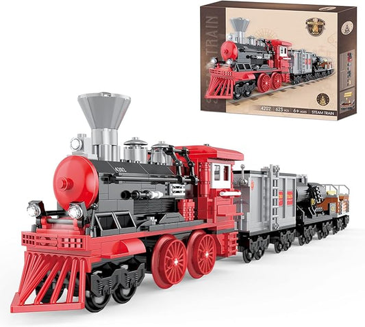 BRICK STORY City Freight Train Building Set, Retro Cargo Train Model, Classic Steam Train Building Blocks Toys, Creative Gift Train for Boys Kids Aged 8-14, 623 Pieces