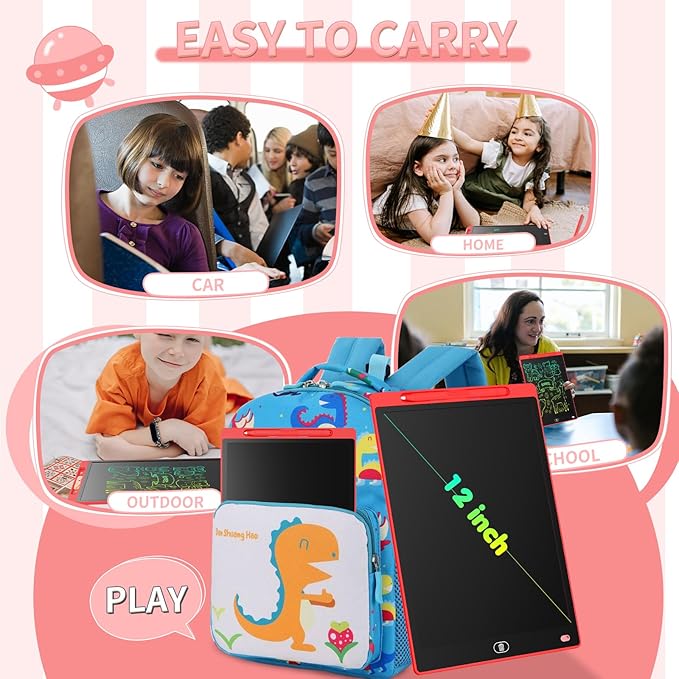 [2 Pieces] 12 Inch LCD Colorful Writing Graphic Tablet, Erasable Drawing Board, Kids Gift, Graphic Board for Games for 3 4 5 6 7 Years (Blue & Red)